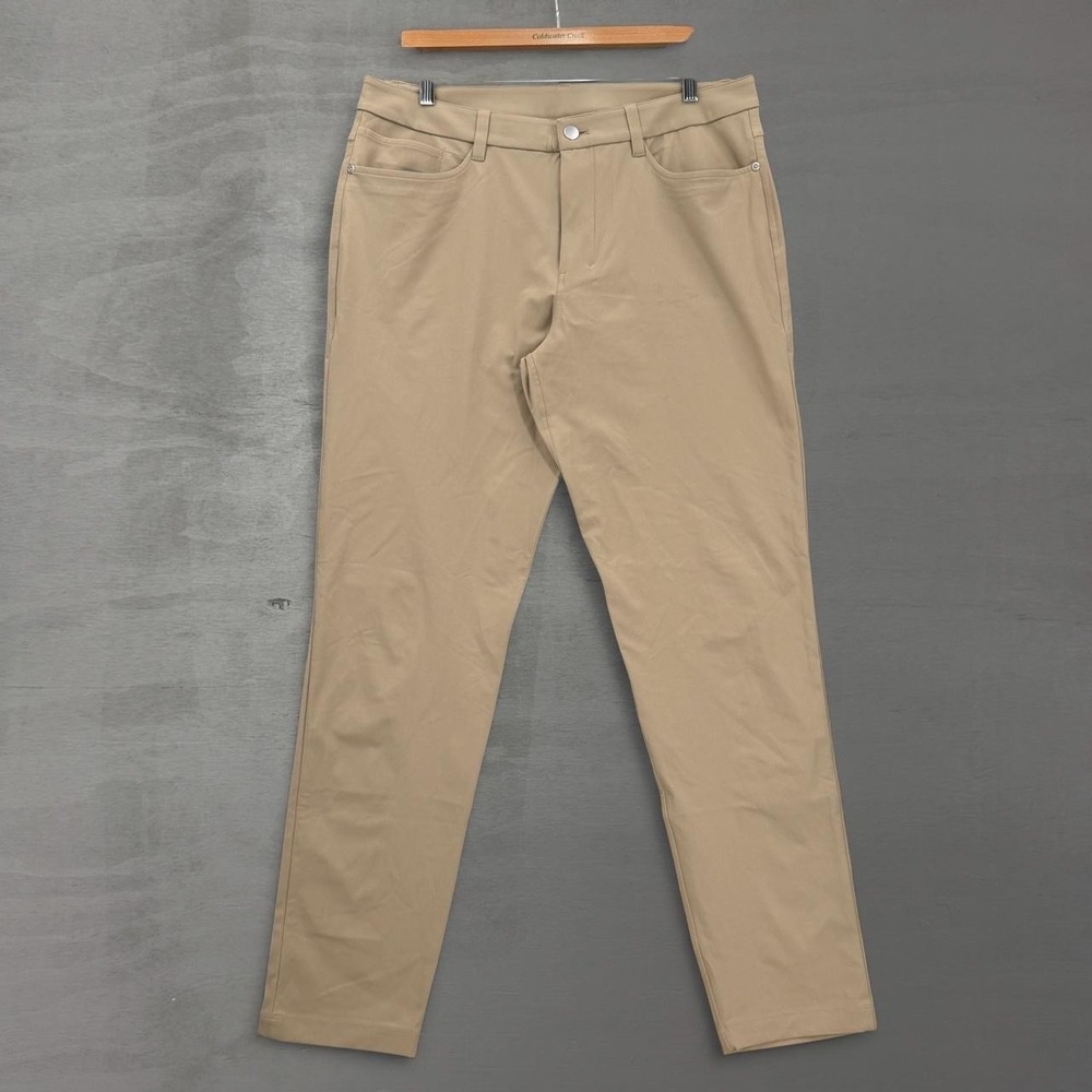 Lululemon Commission Pant Slim Tan Khaki Warpstreme Stretch Trousers 33 x 30